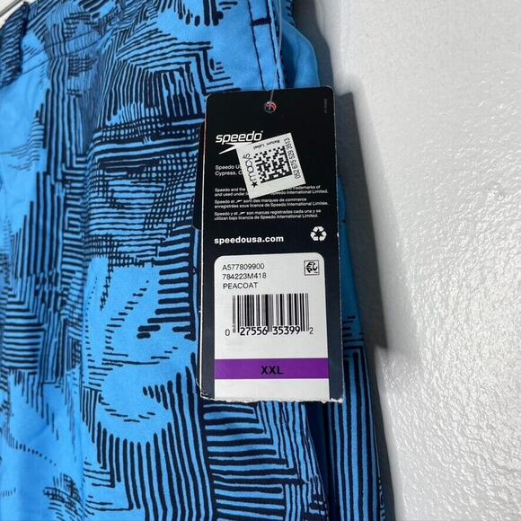 Speedo Blue Floral Drawstring Lined Beach Swim Trunks Shorts Size XXL Men's NEW - Picture 2 of 8